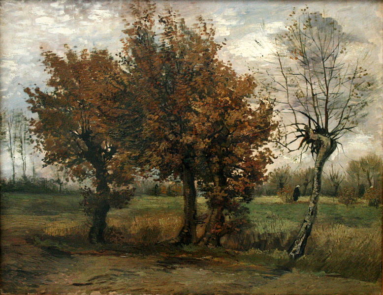 Autumn landscape with four trees